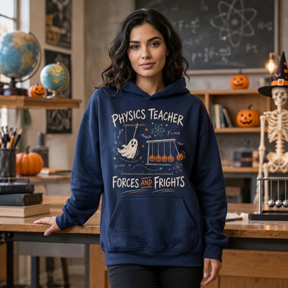 Physics Teacher Halloween Forces and Frights T-shirt Sweatshirt Hoodie - Science Gift - mockup 3