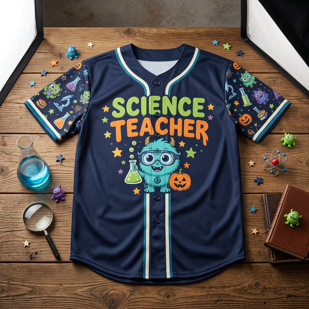 Custom Science Teacher Little Monsters Baseball Jersey – Personalized Halloween Gift - mockup 3