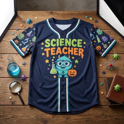 Custom Science Teacher Little Monsters Baseball Jersey – Personalized Halloween Gift - mockup 3
