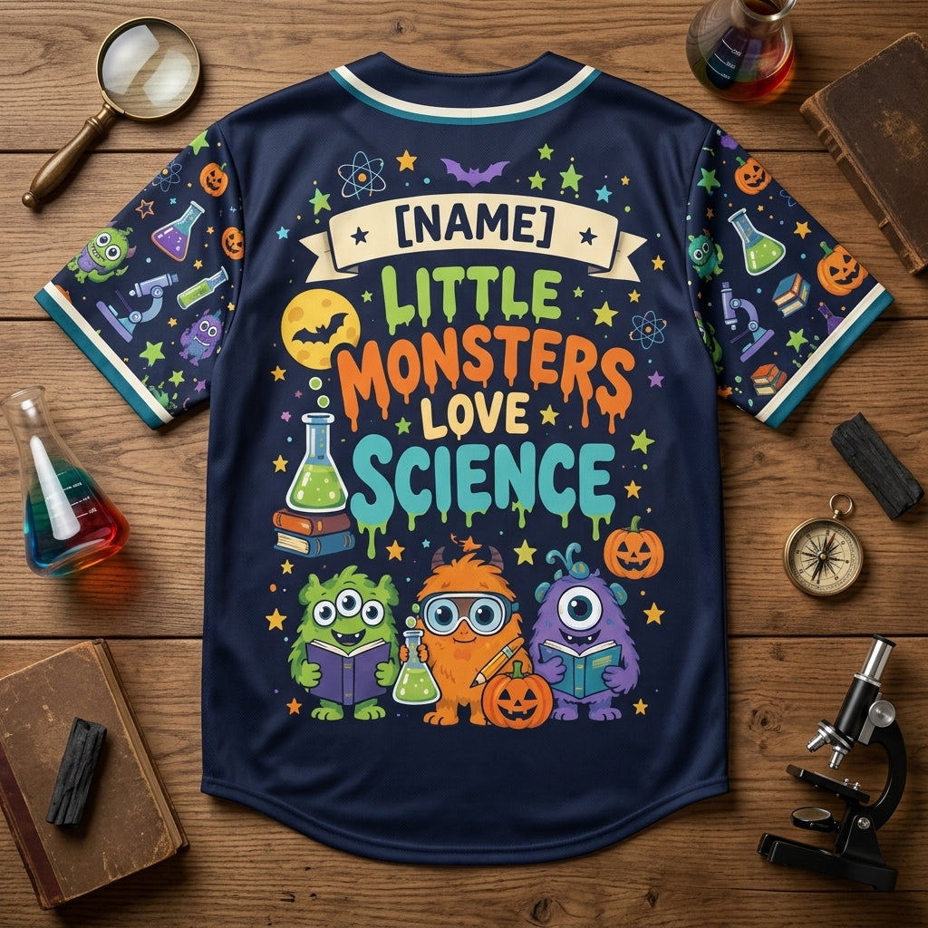 Custom Science Teacher Little Monsters Baseball Jersey – Personalized Halloween Gift - mockup 4
