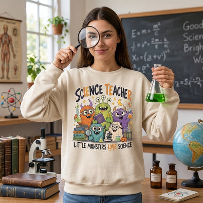Science Teacher Little Monsters T-shirt Sweatshirt Hoodie – Fun Science Educator Gift - mockup 2