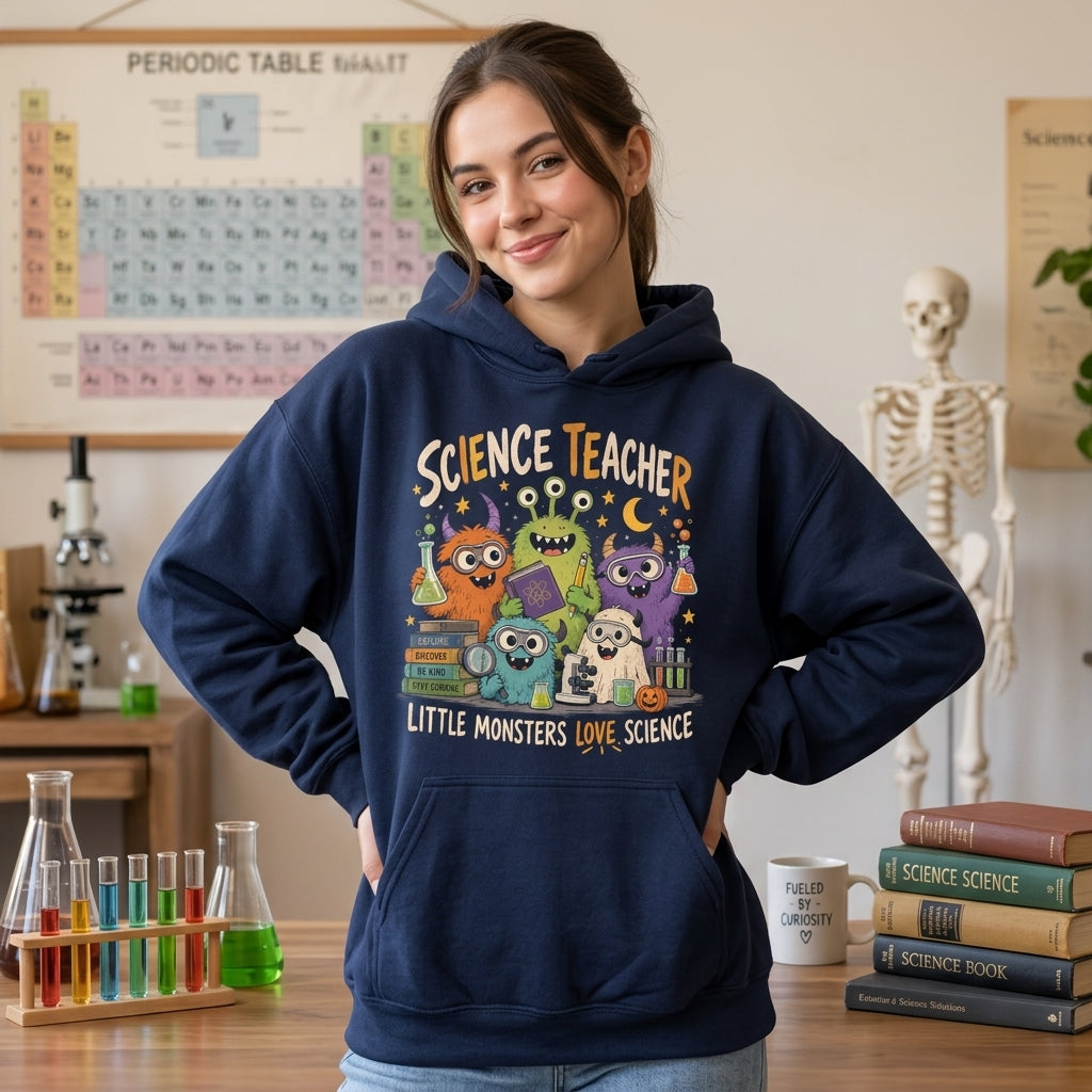 Science Teacher Little Monsters T-shirt Sweatshirt Hoodie – Fun Science Educator Gift - mockup 3