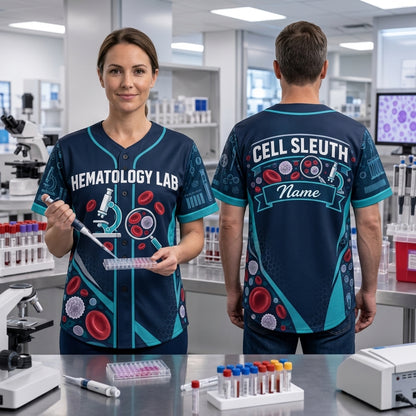 Personalized Hematology Cell Sleuth Medical Lab Scientist Baseball Jersey – Lab Tech Gift - mockup 2