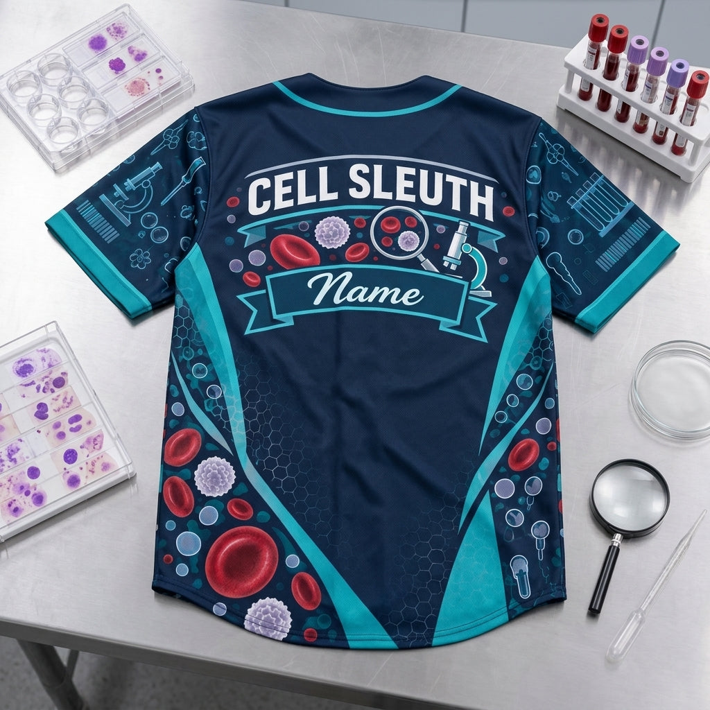 Personalized Hematology Cell Sleuth Medical Lab Scientist Baseball Jersey – Lab Tech Gift - mockup 4