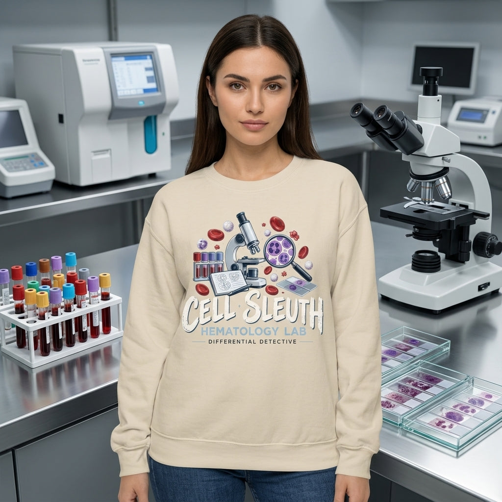 Cell Sleuth Hematology Lab Medical Lab Scientist T-shirt Sweatshirt Hoodie - Lab Tech Gift - mockup 2