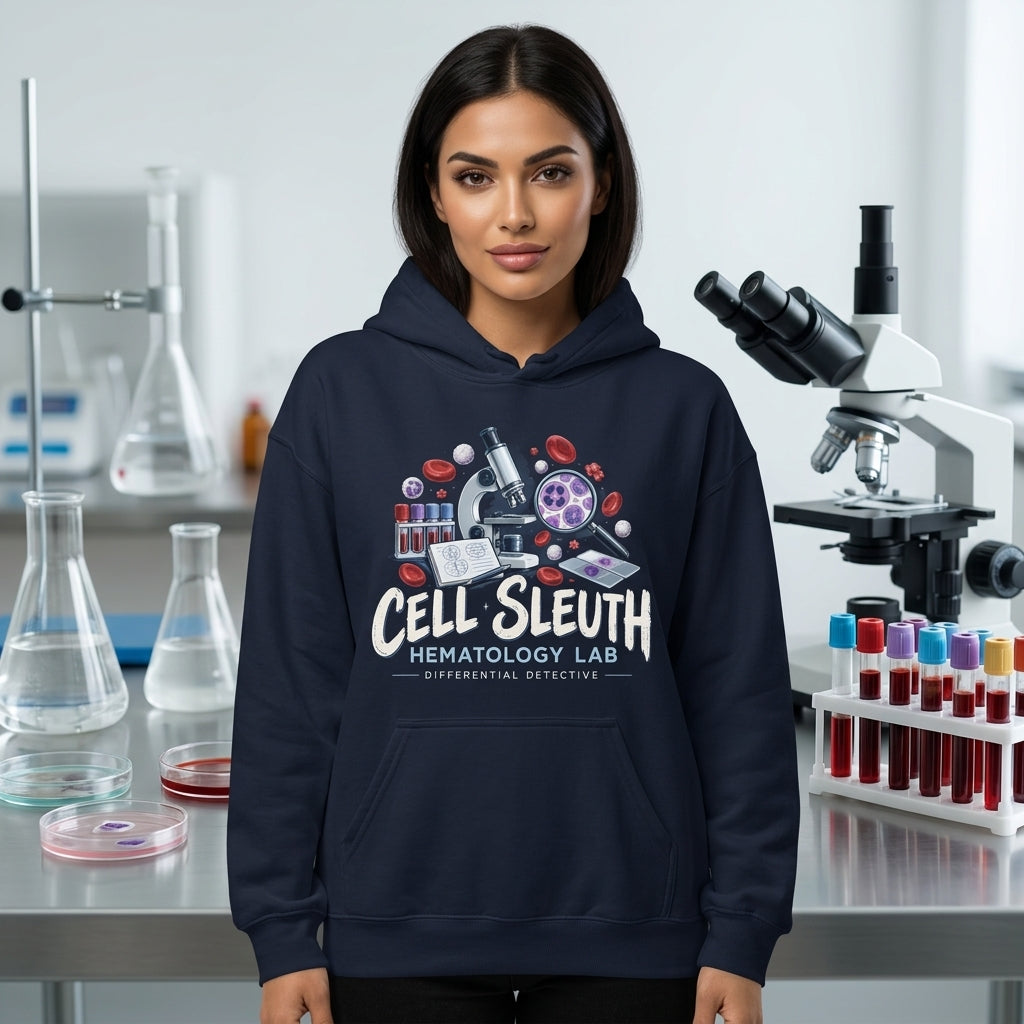 Cell Sleuth Hematology Lab Medical Lab Scientist T-shirt Sweatshirt Hoodie - Lab Tech Gift - mockup 3
