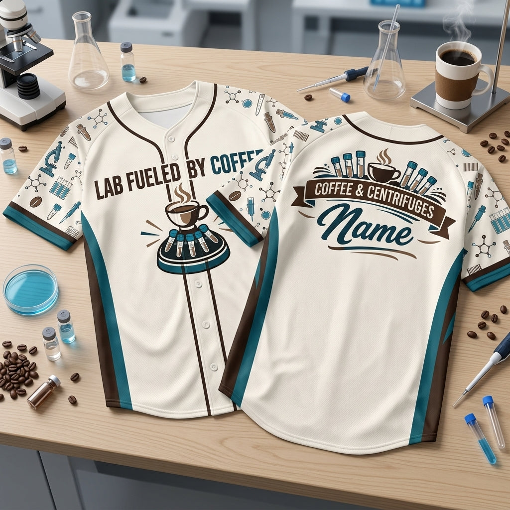 Personalized Fueled by Coffee and Centrifuges Baseball Jersey - Lab Tech Gift - mockup 1