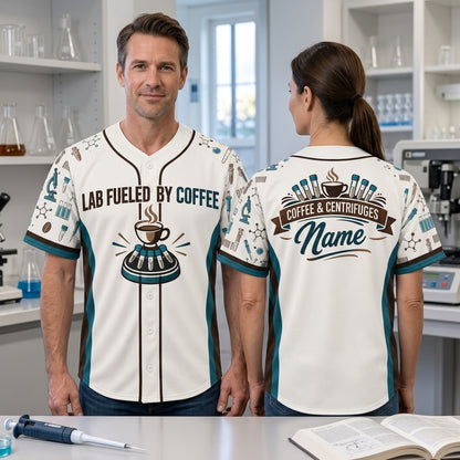 Personalized Fueled by Coffee and Centrifuges Baseball Jersey - Lab Tech Gift - mockup 2
