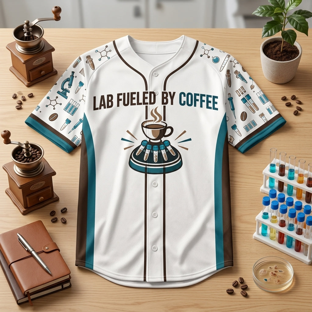 Personalized Fueled by Coffee and Centrifuges Baseball Jersey - Lab Tech Gift - mockup 3