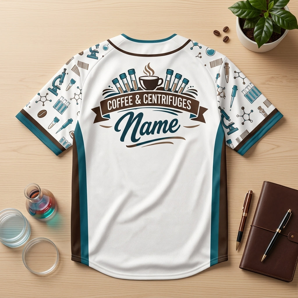 Personalized Fueled by Coffee and Centrifuges Baseball Jersey - Lab Tech Gift - mockup 4