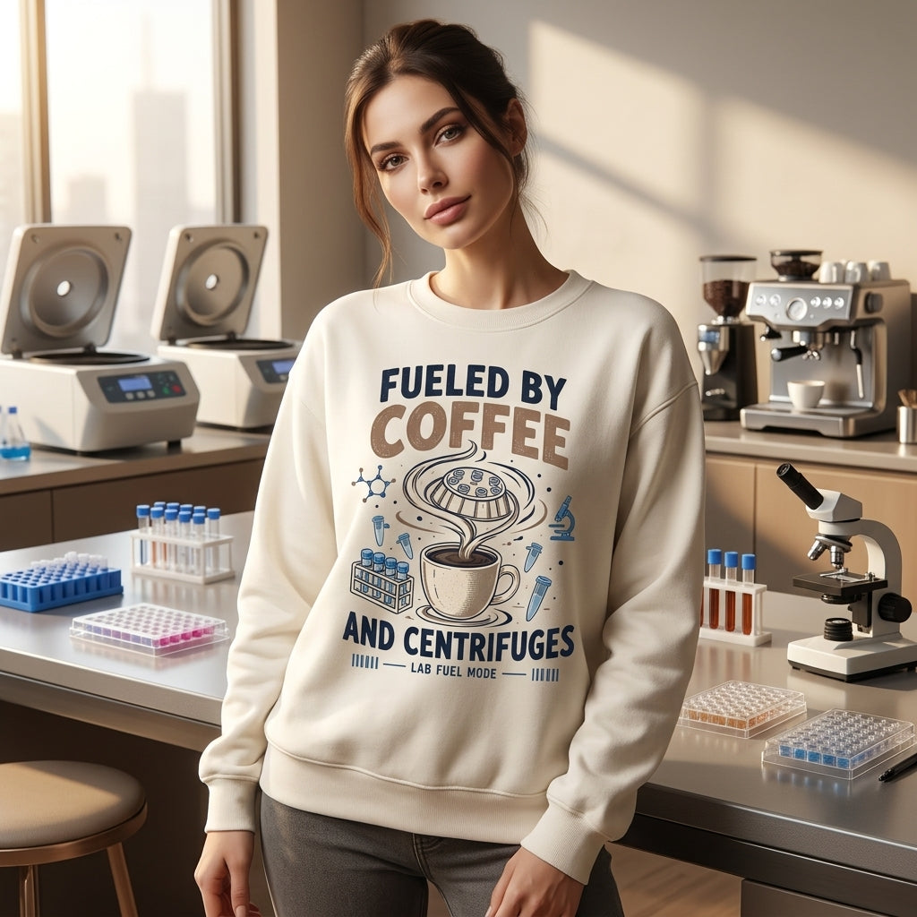 Fueled by Coffee and Centrifuges T-shirt Sweatshirt Hoodie – Funny Lab Tech Gift - mockup 2