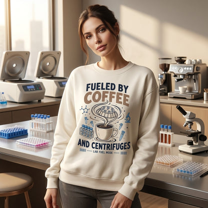 Fueled by Coffee and Centrifuges T-shirt Sweatshirt Hoodie – Funny Lab Tech Gift - mockup 2