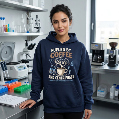 Fueled by Coffee and Centrifuges T-shirt Sweatshirt Hoodie – Funny Lab Tech Gift - mockup 3
