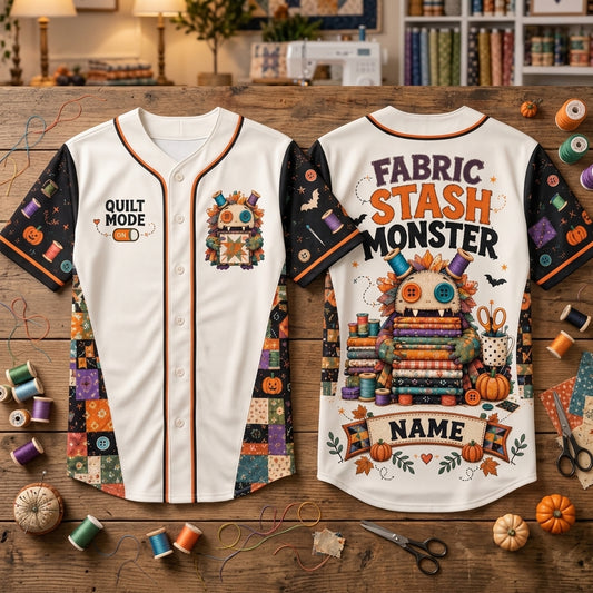 Personalized Fabric Stash Monster Quilting Baseball Jersey – Gift for Sewists - mockup 1
