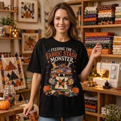 Fabric Stash Monster Quilting T-shirt Sweatshirt Hoodie – Funny Sewer Gift - mockup 1