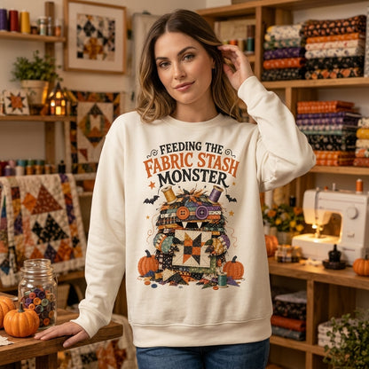 Fabric Stash Monster Quilting T-shirt Sweatshirt Hoodie – Funny Sewer Gift - mockup 2