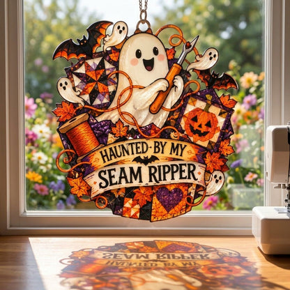 Haunted Seam Ripper Ghost Custom Shape Suncatcher – Funny Sewing Room Decor - mockup 1