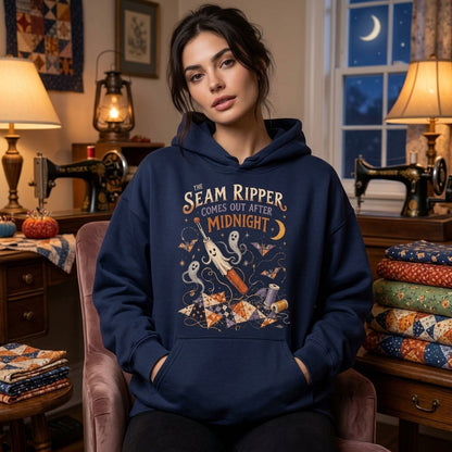 Haunted Seam Ripper Comes Out After Midnight T-shirt Sweatshirt Hoodie for Quilters - mockup 3