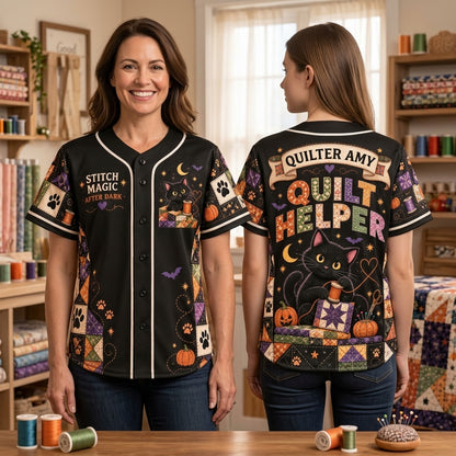 Personalized Black Cat Quilt Helper Baseball Jersey – Gift for Quilting Lovers - mockup 2