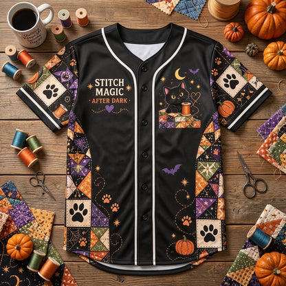 Personalized Black Cat Quilt Helper Baseball Jersey – Gift for Quilting Lovers - mockup 3