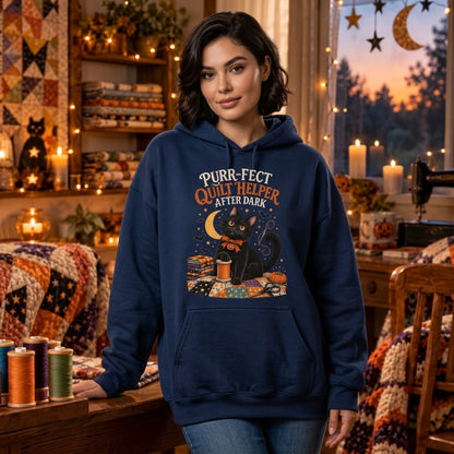 Purr-fect Black Cat Quilt Helper T-shirt Sweatshirt Hoodie – Gift for Quilters - mockup 3