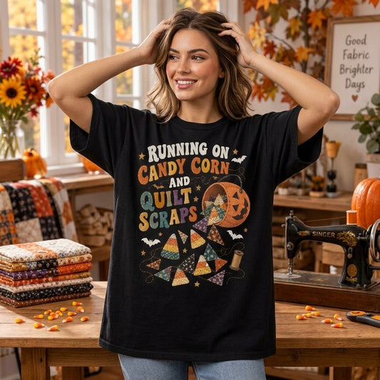 Candy Corn Quilt Scraps Halloween Quilting T-shirt Sweatshirt Hoodie for Crafters - mockup 1