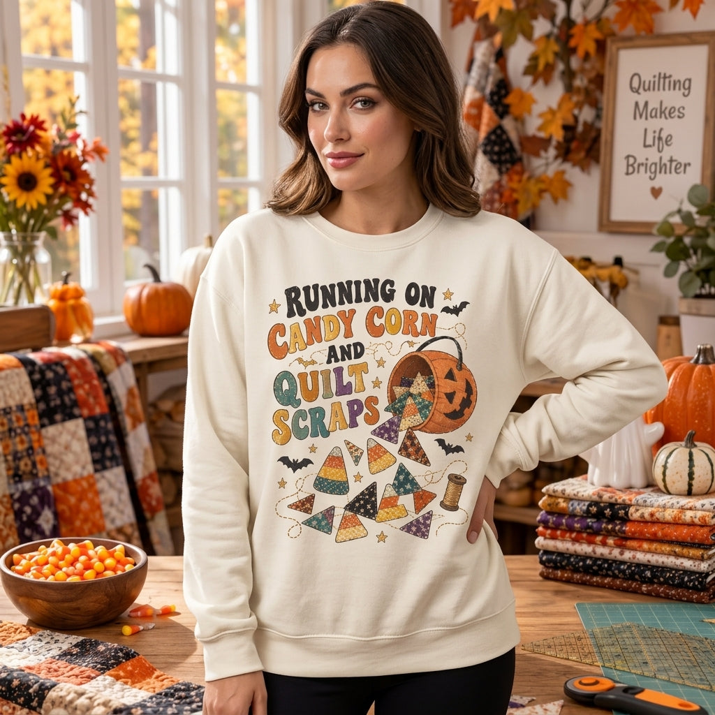 Candy Corn Quilt Scraps Halloween Quilting T-shirt Sweatshirt Hoodie for Crafters - mockup 2