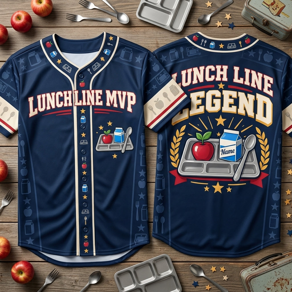 Personalized Lunch Line MVP Cafeteria Squad Baseball Jersey – School Nutrition Gift - mockup 1
