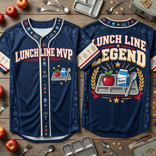 Personalized Lunch Line MVP Cafeteria Squad Baseball Jersey – School Nutrition Gift - mockup 1