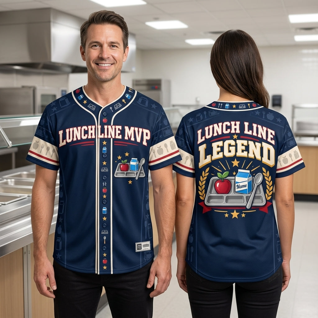Personalized Lunch Line MVP Cafeteria Squad Baseball Jersey – School Nutrition Gift - mockup 2