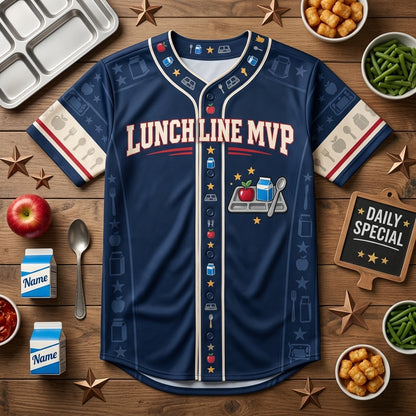 Personalized Lunch Line MVP Cafeteria Squad Baseball Jersey – School Nutrition Gift - mockup 3