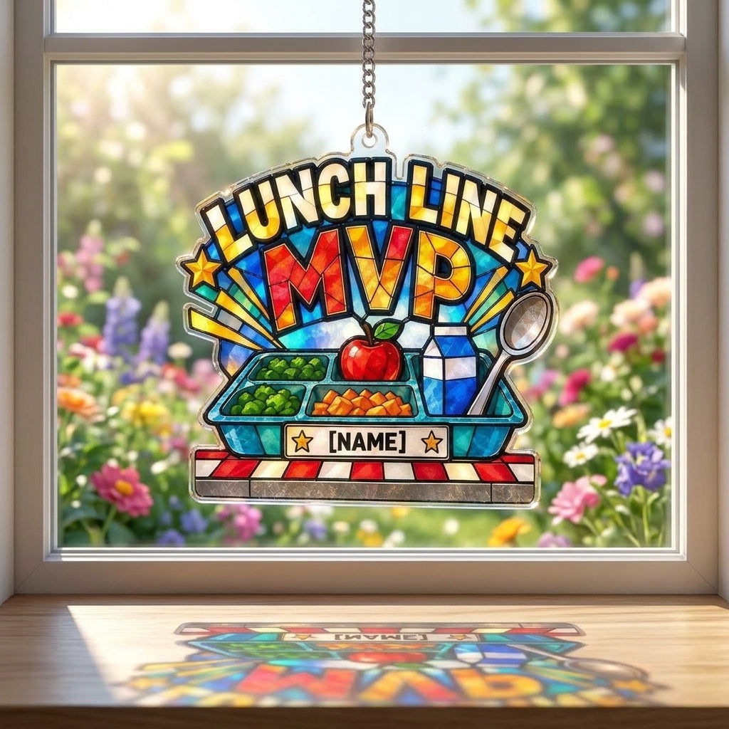 Personalized Lunch Line MVP Cafeteria Squad Custom Shape Suncatcher – School Staff Gift - mockup 1
