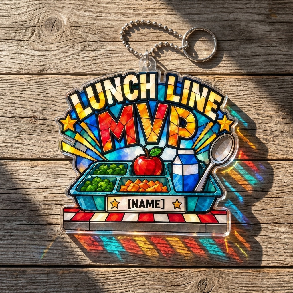 Personalized Lunch Line MVP Cafeteria Squad Custom Shape Suncatcher – School Staff Gift - mockup 2