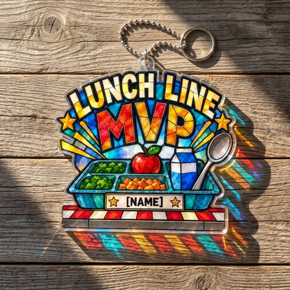 Personalized Lunch Line MVP Cafeteria Squad Custom Shape Suncatcher – School Staff Gift - mockup 2