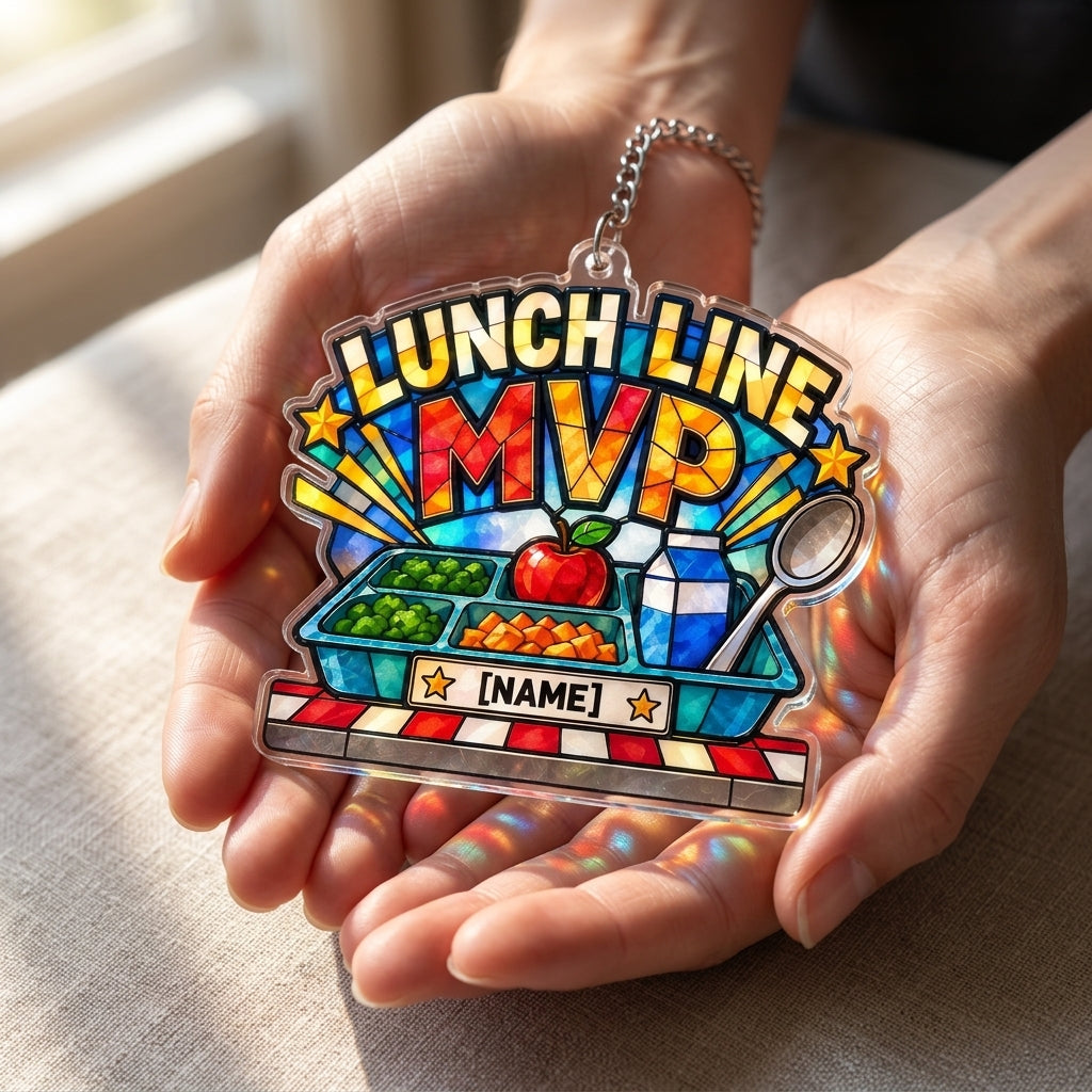 Personalized Lunch Line MVP Cafeteria Squad Custom Shape Suncatcher – School Staff Gift - mockup 3