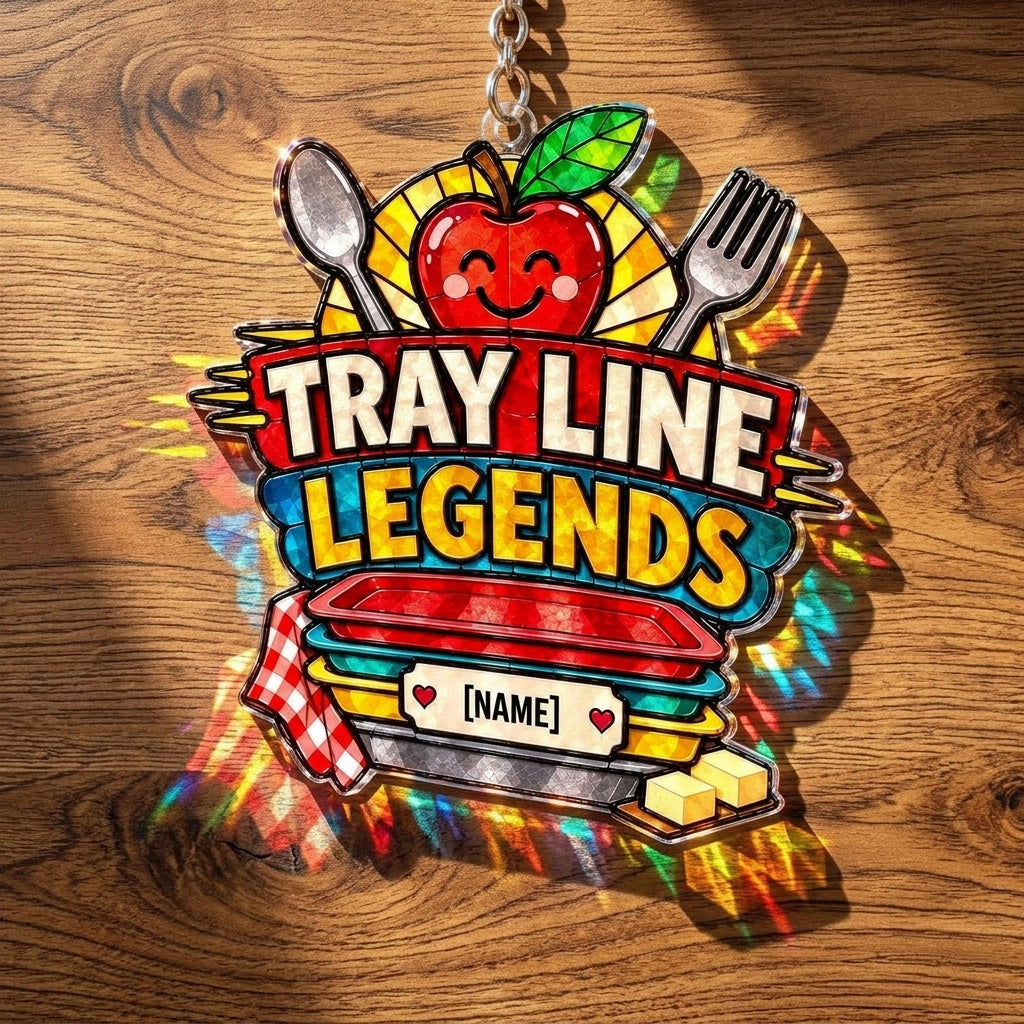 Personalized Tray Line Legends Cafeteria Squad Custom Shape Suncatcher – School Lunch Hero Gift - mockup 2