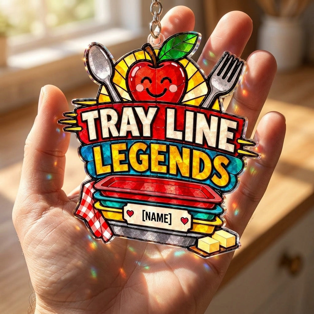 Personalized Tray Line Legends Cafeteria Squad Custom Shape Suncatcher – School Lunch Hero Gift - mockup 3