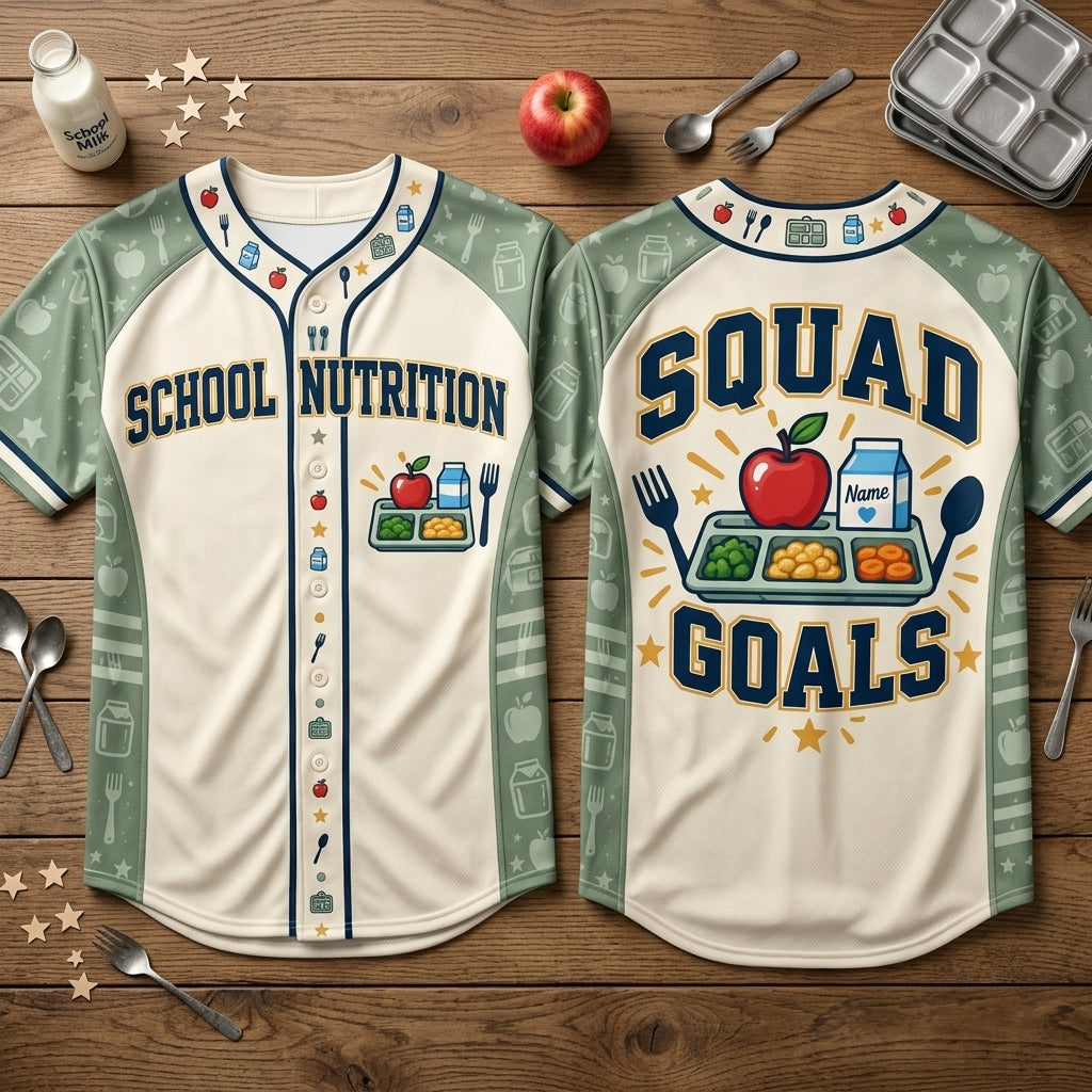 Personalized School Nutrition Squad Goals Baseball Jersey for Food Service Teams - mockup 1
