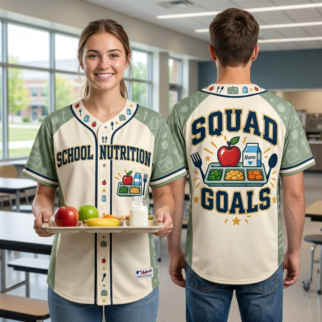 Personalized School Nutrition Squad Goals Baseball Jersey for Food Service Teams - mockup 2