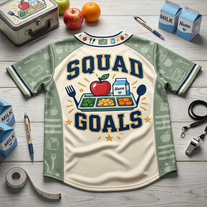 Personalized School Nutrition Squad Goals Baseball Jersey for Food Service Teams - mockup 4
