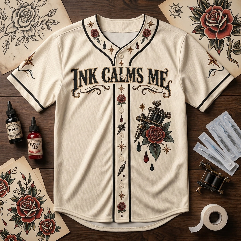 Personalized Tattoo Artist Ink Therapy Baseball Jersey – Custom Name Studio Uniform - mockup 3