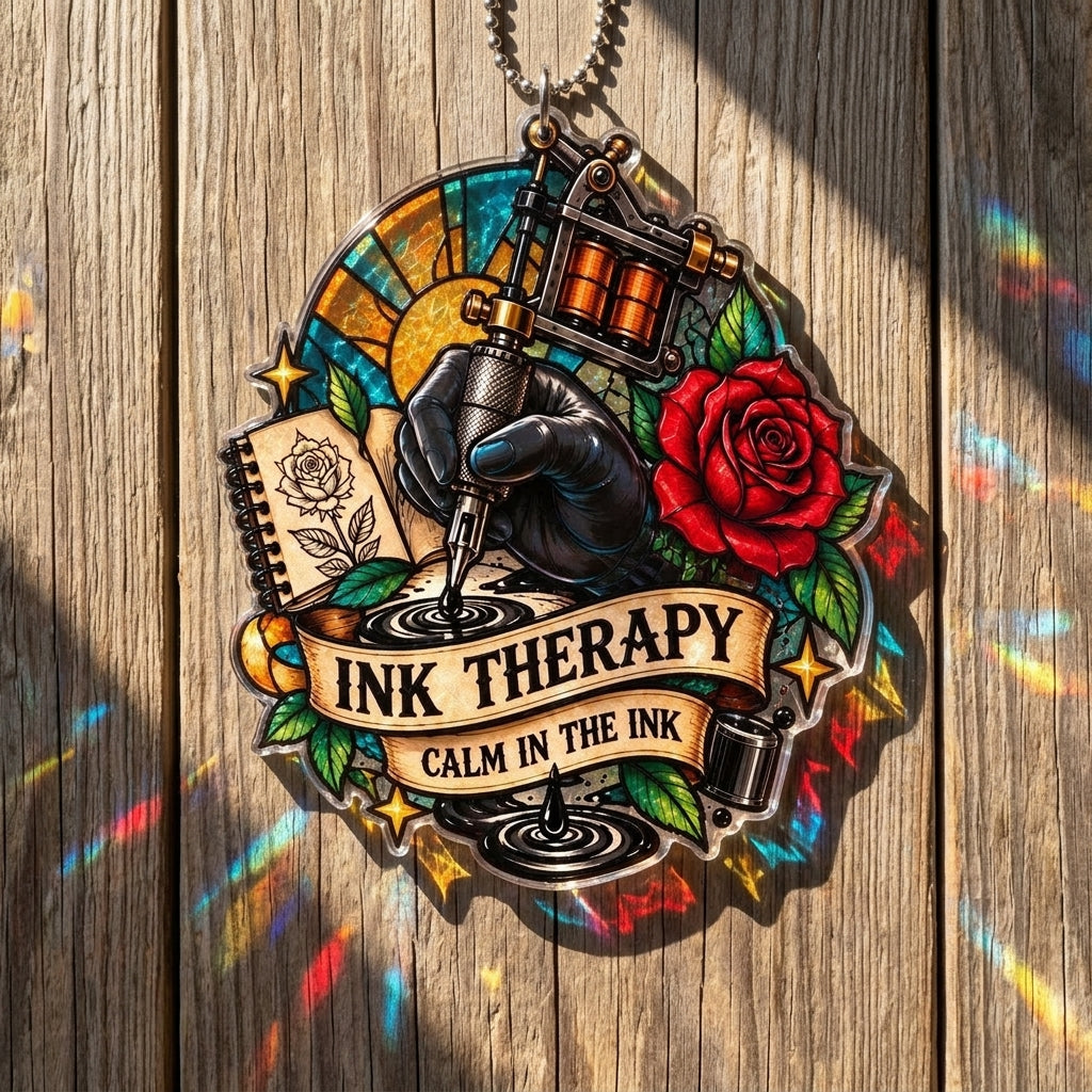 Tattoo Artist Ink Therapy Custom Shape Suncatcher - Vibrant Tattoo Studio Wall Decor - mockup 2