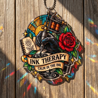 Tattoo Artist Ink Therapy Custom Shape Suncatcher - Vibrant Tattoo Studio Wall Decor - mockup 2