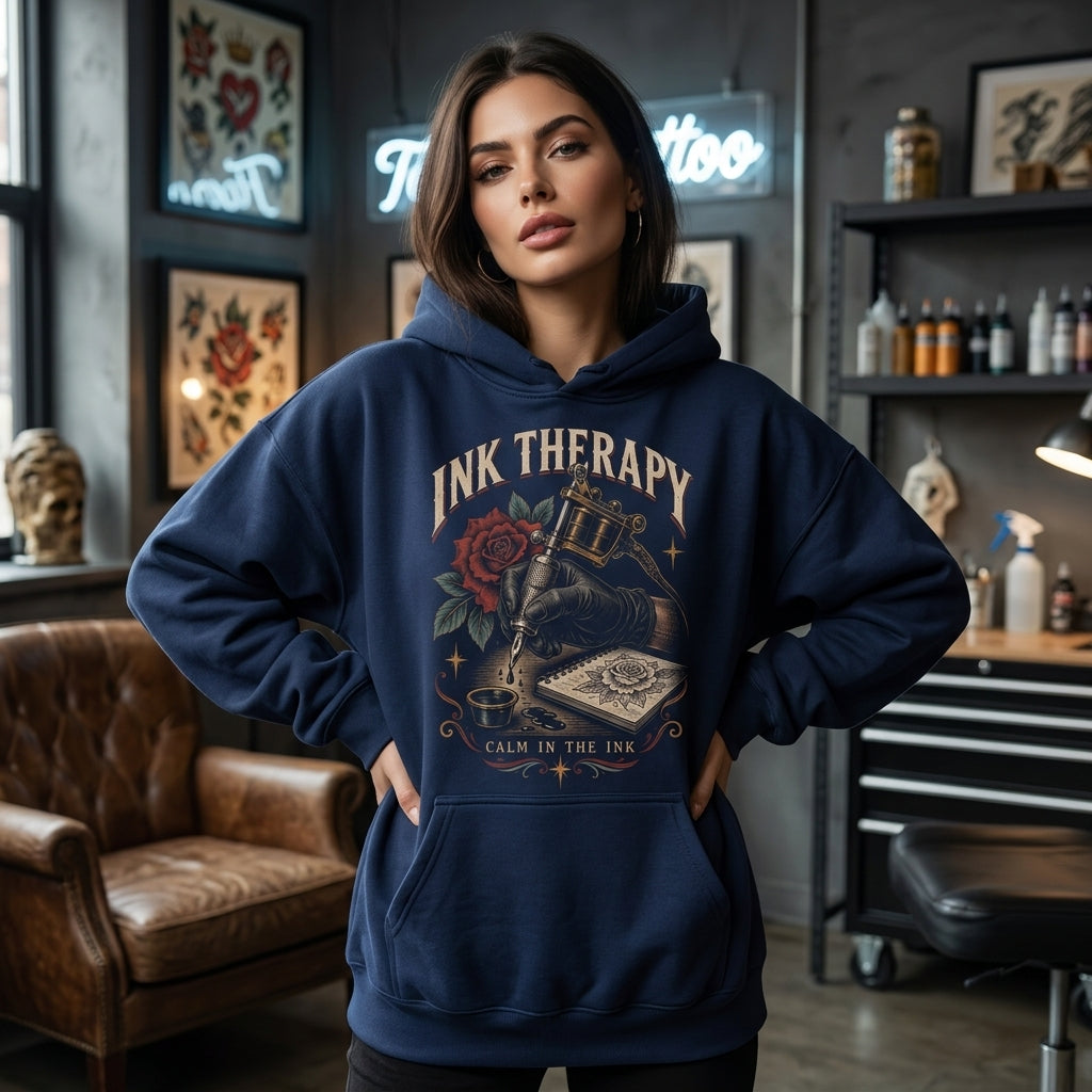 Ink Therapy Tattoo Artist T-shirt Sweatshirt Hoodie – Vintage Graphic Art Gift - mockup 3