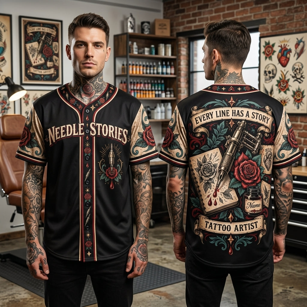 Personalized Tattoo Artist Needle Stories Baseball Jersey - Custom Ink Master Gift - mockup 1