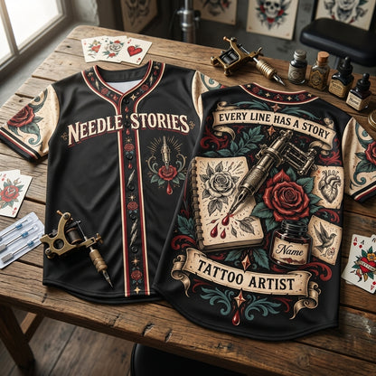 Personalized Tattoo Artist Needle Stories Baseball Jersey - Custom Ink Master Gift - mockup 2
