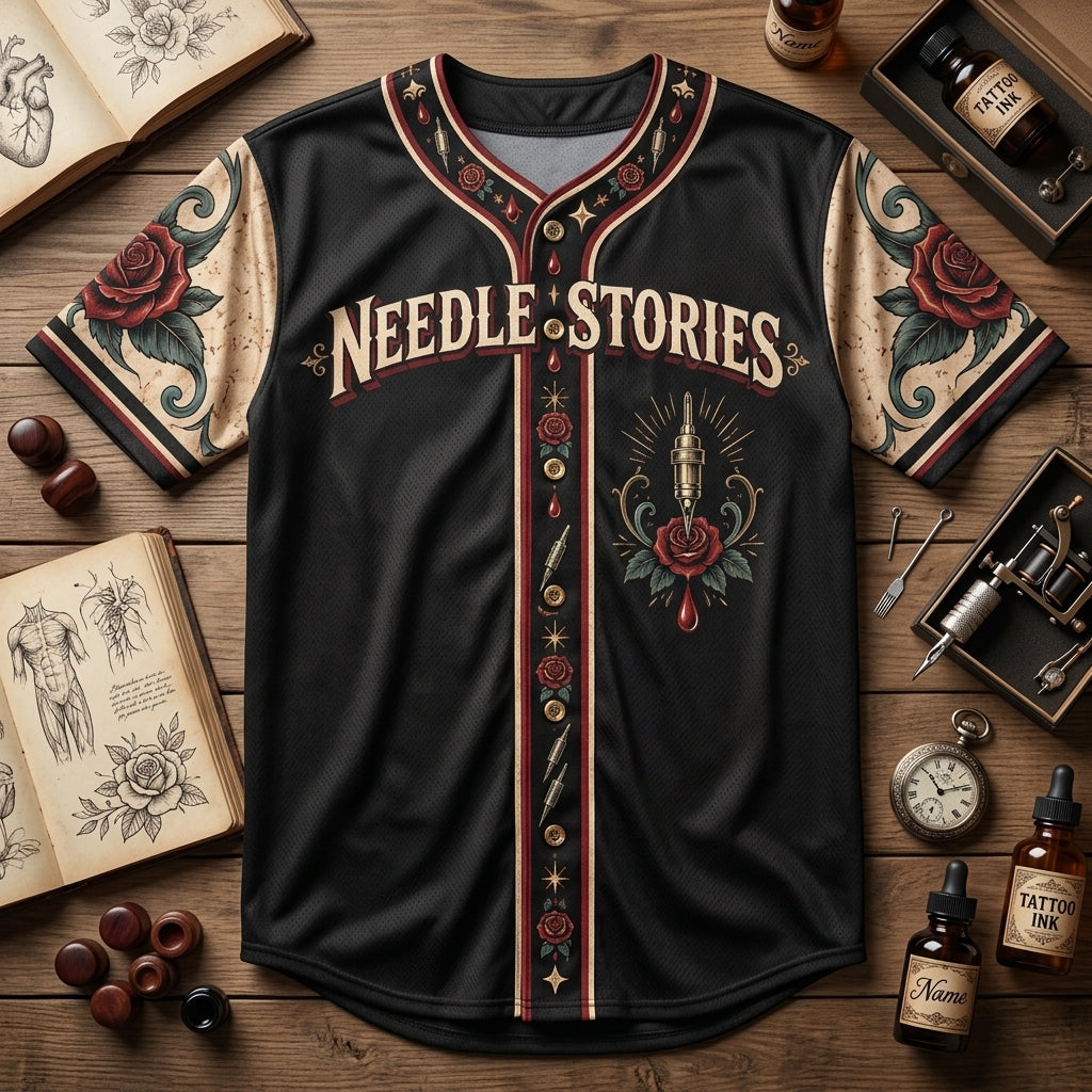 Personalized Tattoo Artist Needle Stories Baseball Jersey - Custom Ink Master Gift - mockup 3