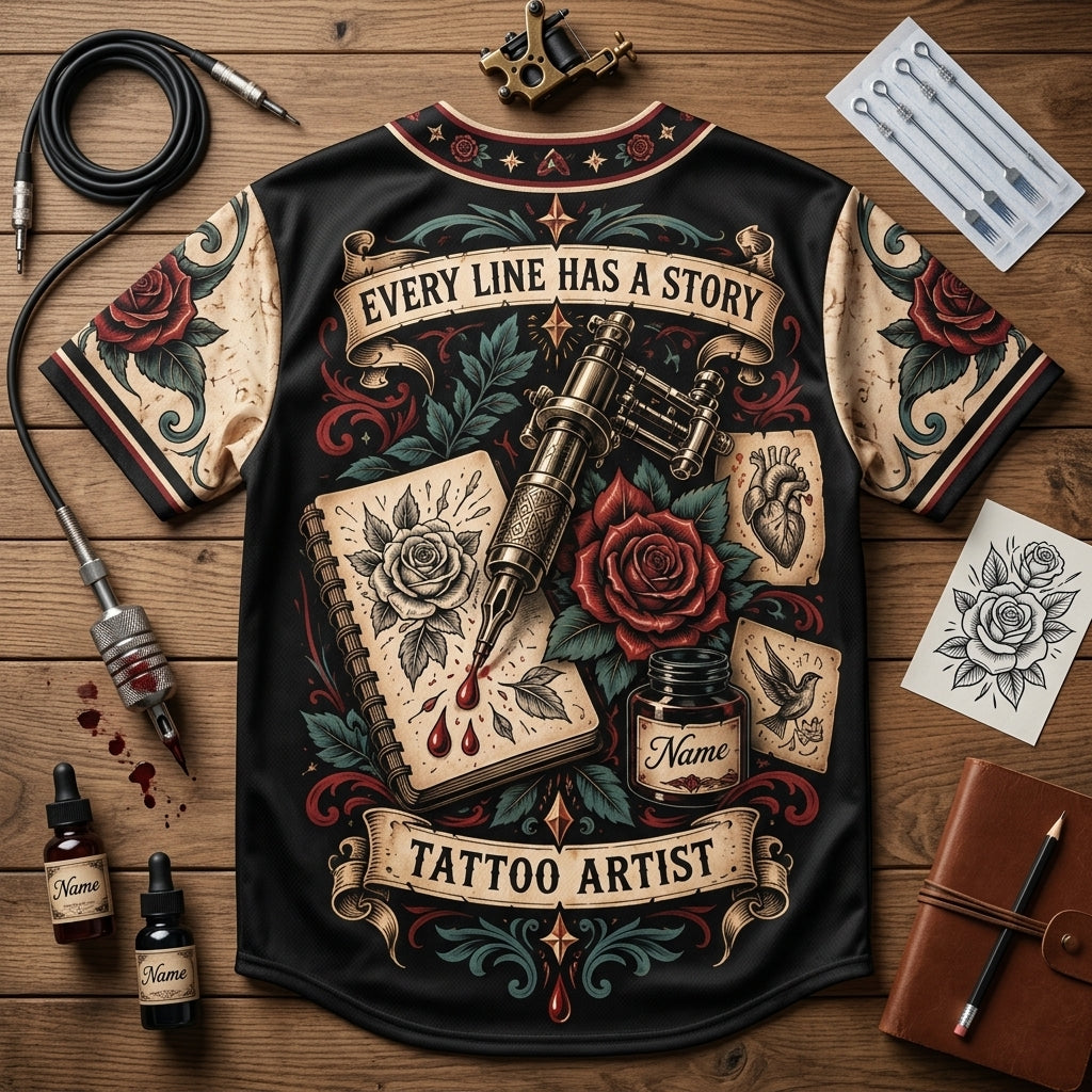 Personalized Tattoo Artist Needle Stories Baseball Jersey - Custom Ink Master Gift - mockup 4