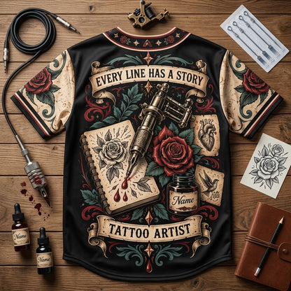 Personalized Tattoo Artist Needle Stories Baseball Jersey - Custom Ink Master Gift - mockup 4