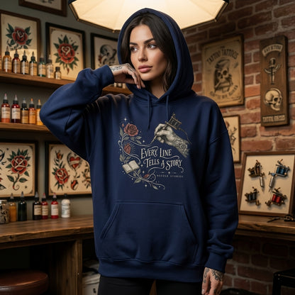 Every Line Tells a Story Tattoo Artist Needle Stories T-shirt Sweatshirt Hoodie - mockup 3